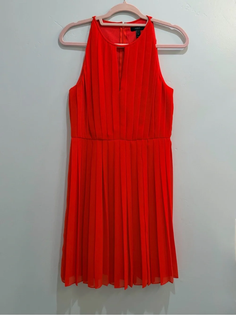 J.Crew Red Pleated Keyhole Halter Chiffon Mini Dress Cherry Tomato Summer Size 6